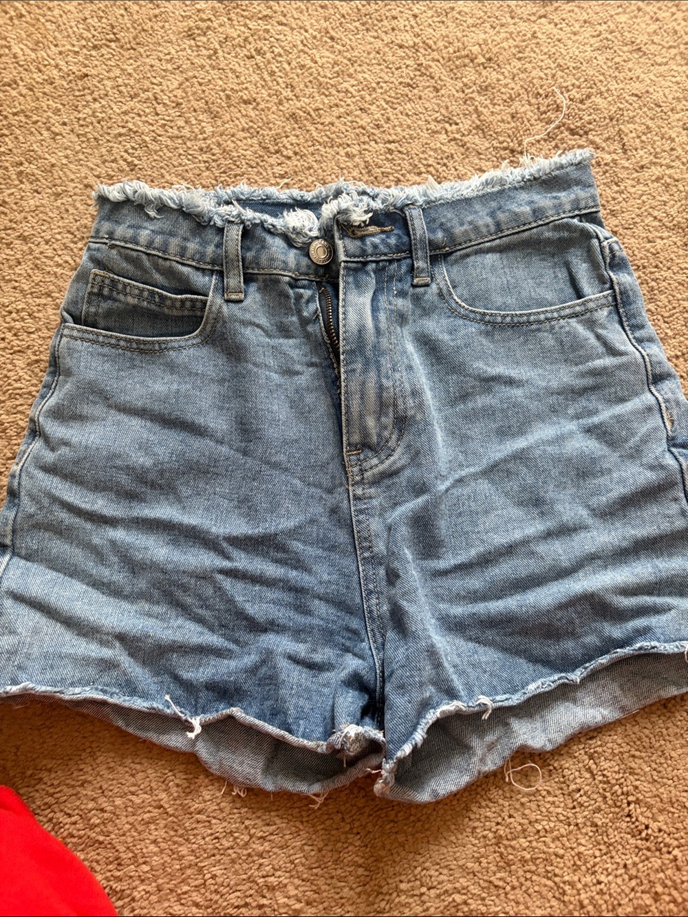 Women’s Light Blue High-Rise Frayed Denim Shorts